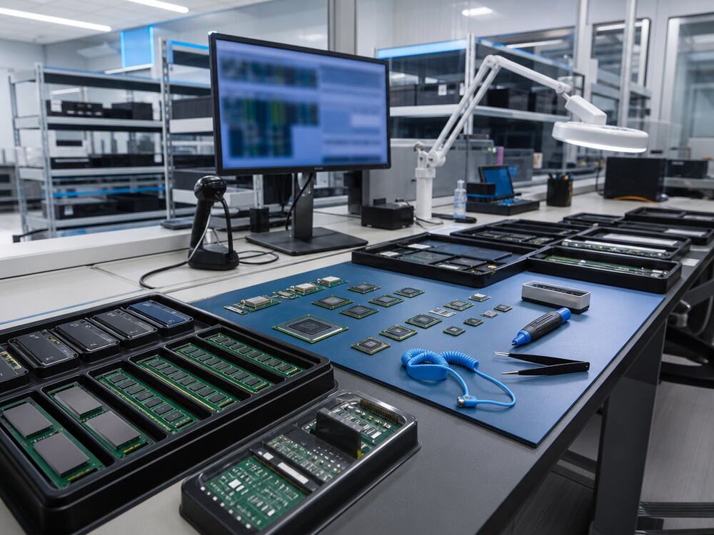 Anti-static component testing bench for memory, SSDs, CPUs, and server hardware